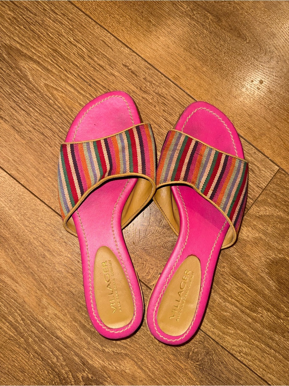 villager Hot Pink Multicolor Striped Slide Mules